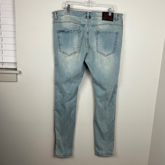 Serenede Skinny Distressed Jeans Black Red Stripe - Picture 3 of 5